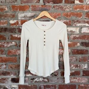 Faherty Waffle Knit Henley Thermal Top Cream Long Sleeve XS